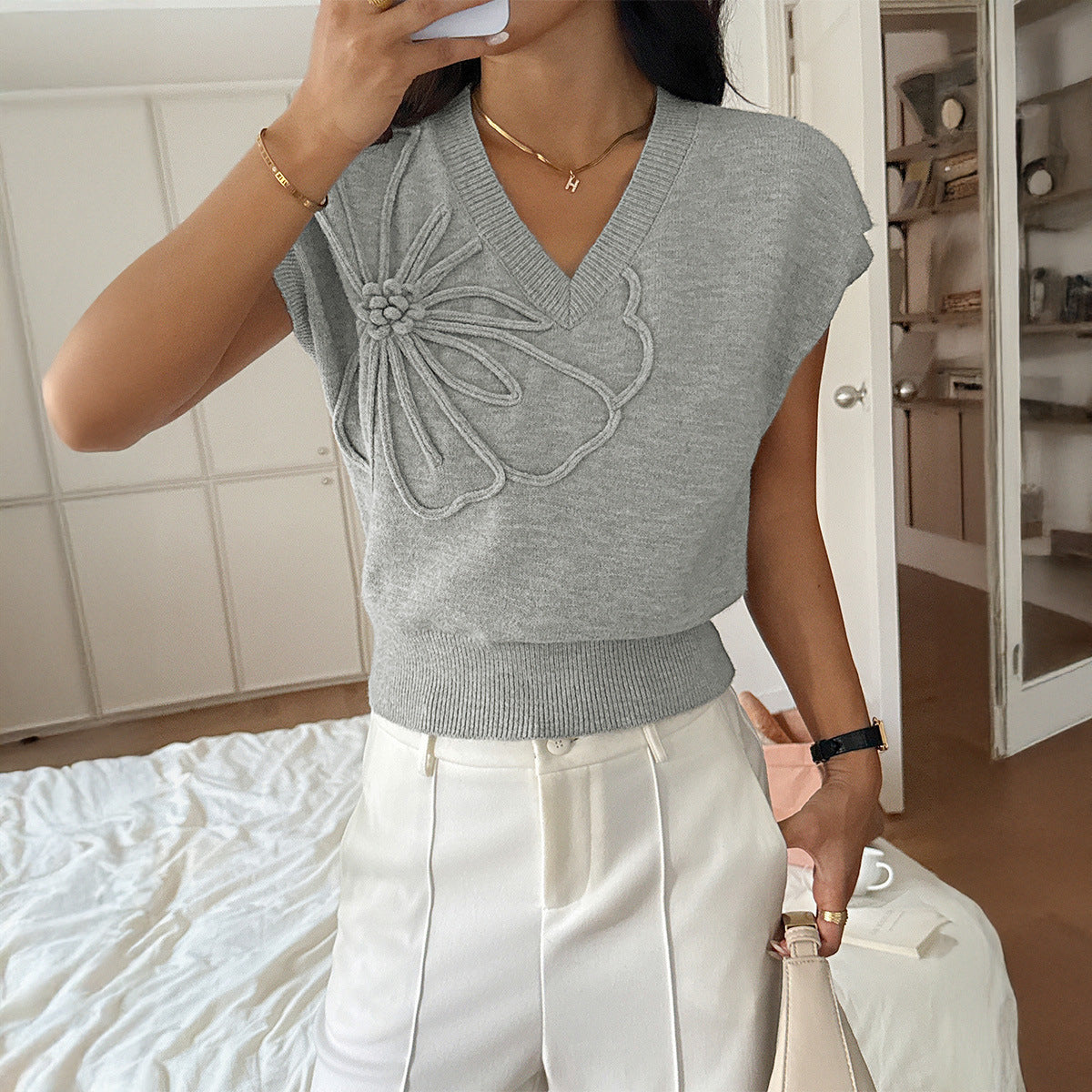 Women's Leisure Vacation Deep V Neck Solid Color Knitwear