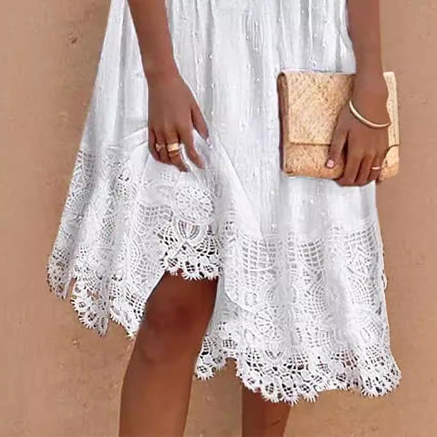 Women's Lace Summer Fur Ball Stripes Dress Dresses