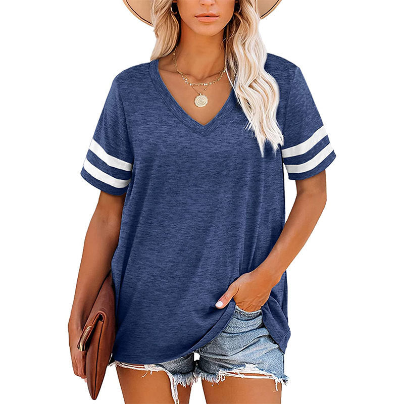 Women's Summer Loose T-shirt Striped Sleeve Blouses