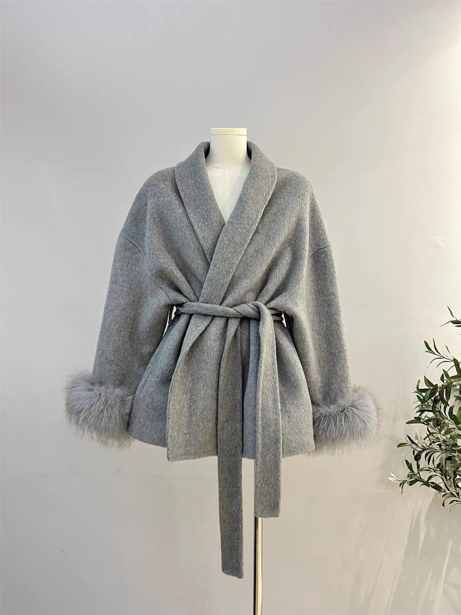 Women's Fox Fur Double-sided Wool Overcoat Winter Coats