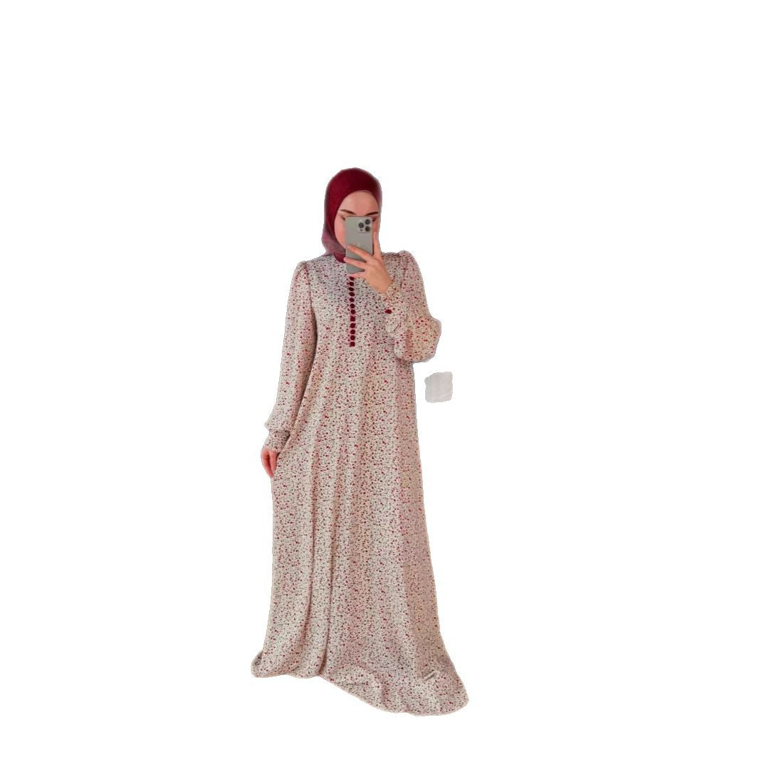 Women's Muslim Wear Floral Long-sleeved Large Swing Dresses