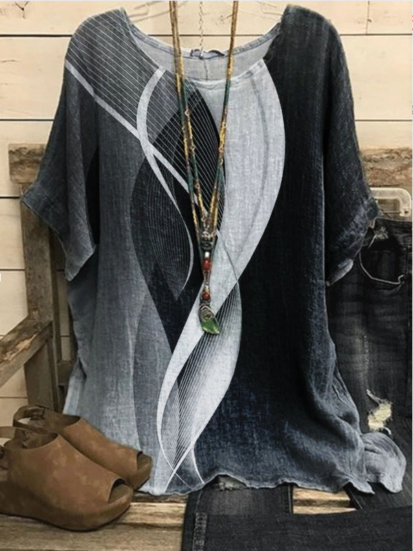 Women's Casual Loose Fashion Sleeve Elements Printed Blouses
