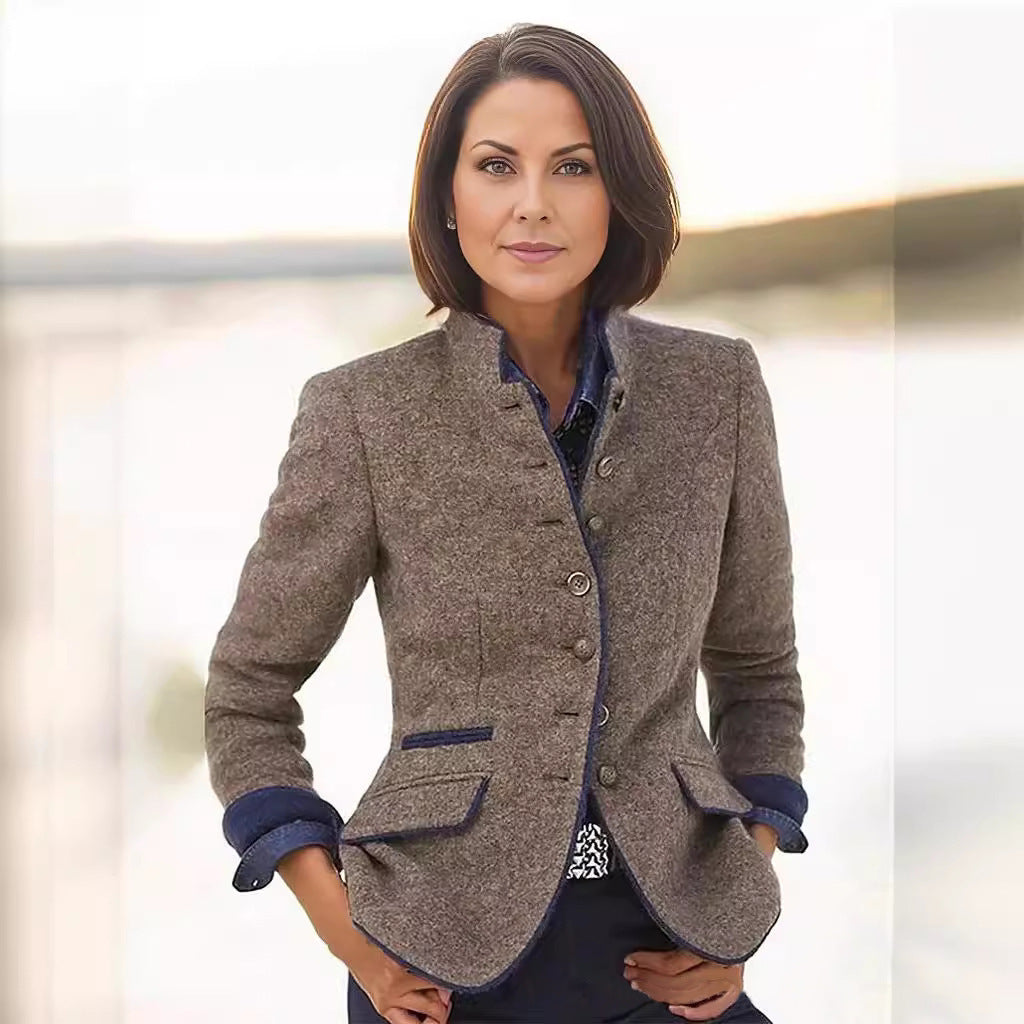 Women's Casual Color Matching Spring Woolen Coats