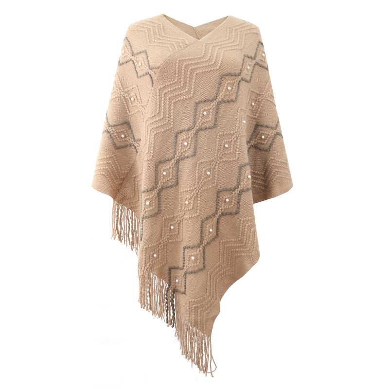 Women's Autumn Wave Striped Cloak Tassel Inverness Clothing