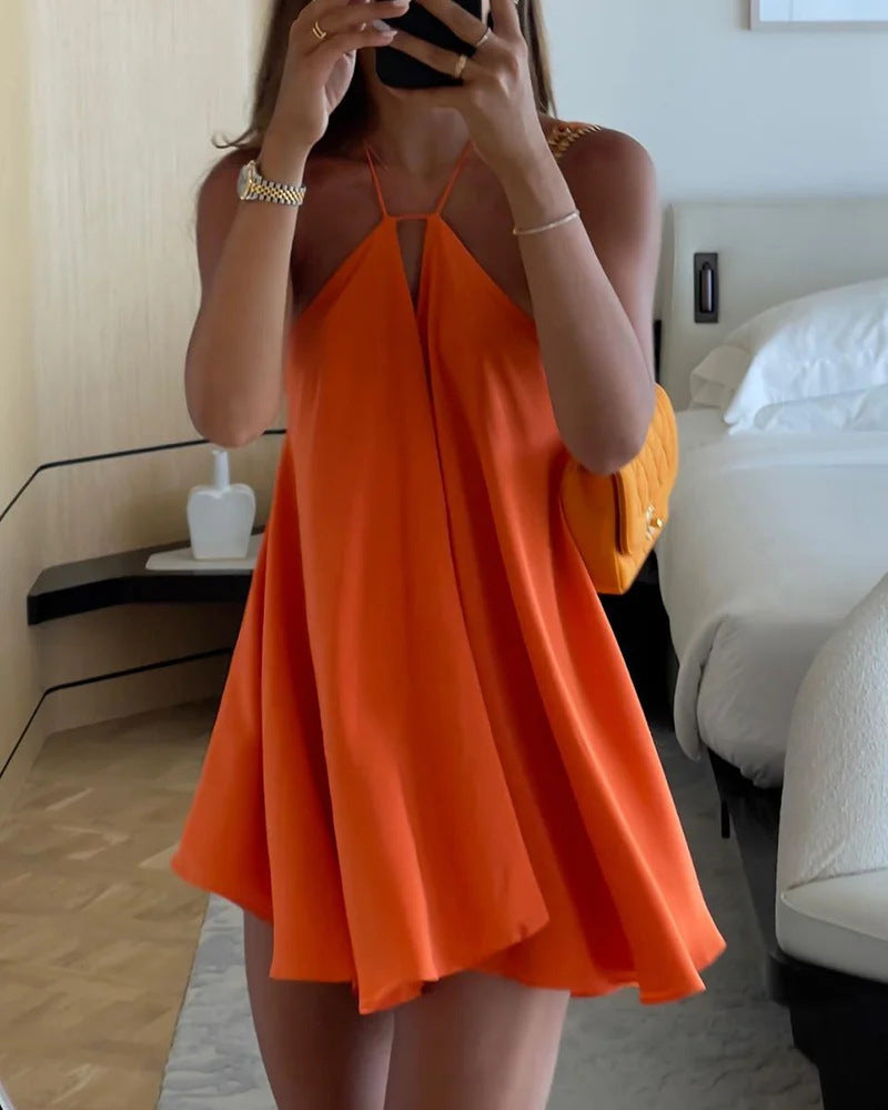 Sexy Deep Backless Strap Type Loose Dresses