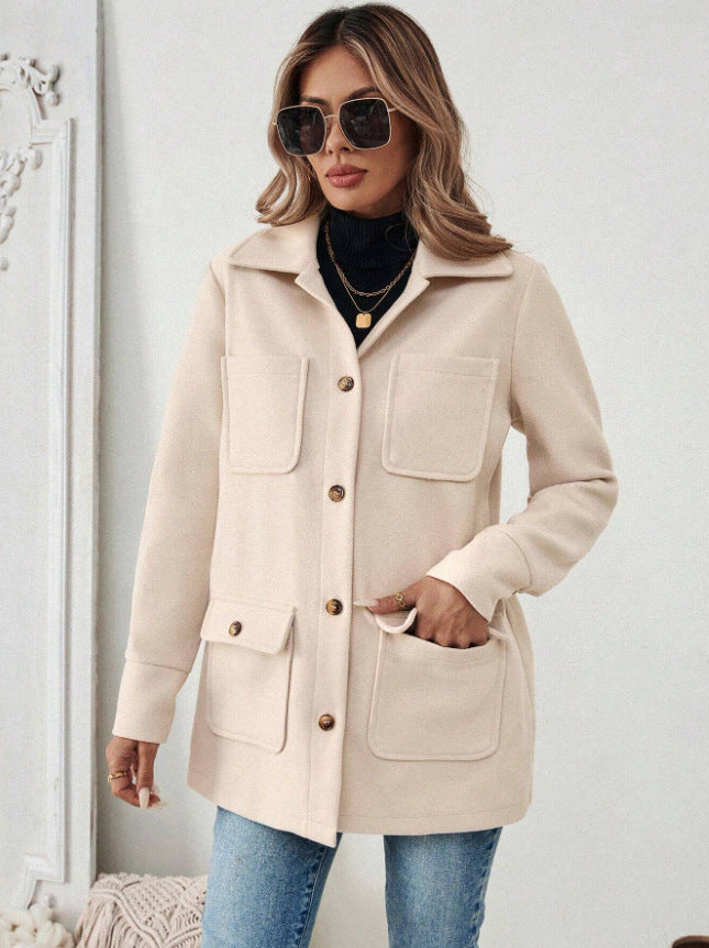 Women's Color Long Sleeve Casual Woolen Wind Coats