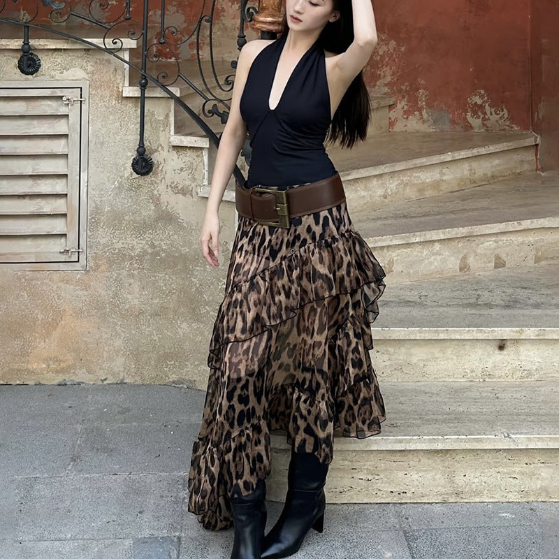 Women's Summer Street Fashion Leopard Print High Skirts