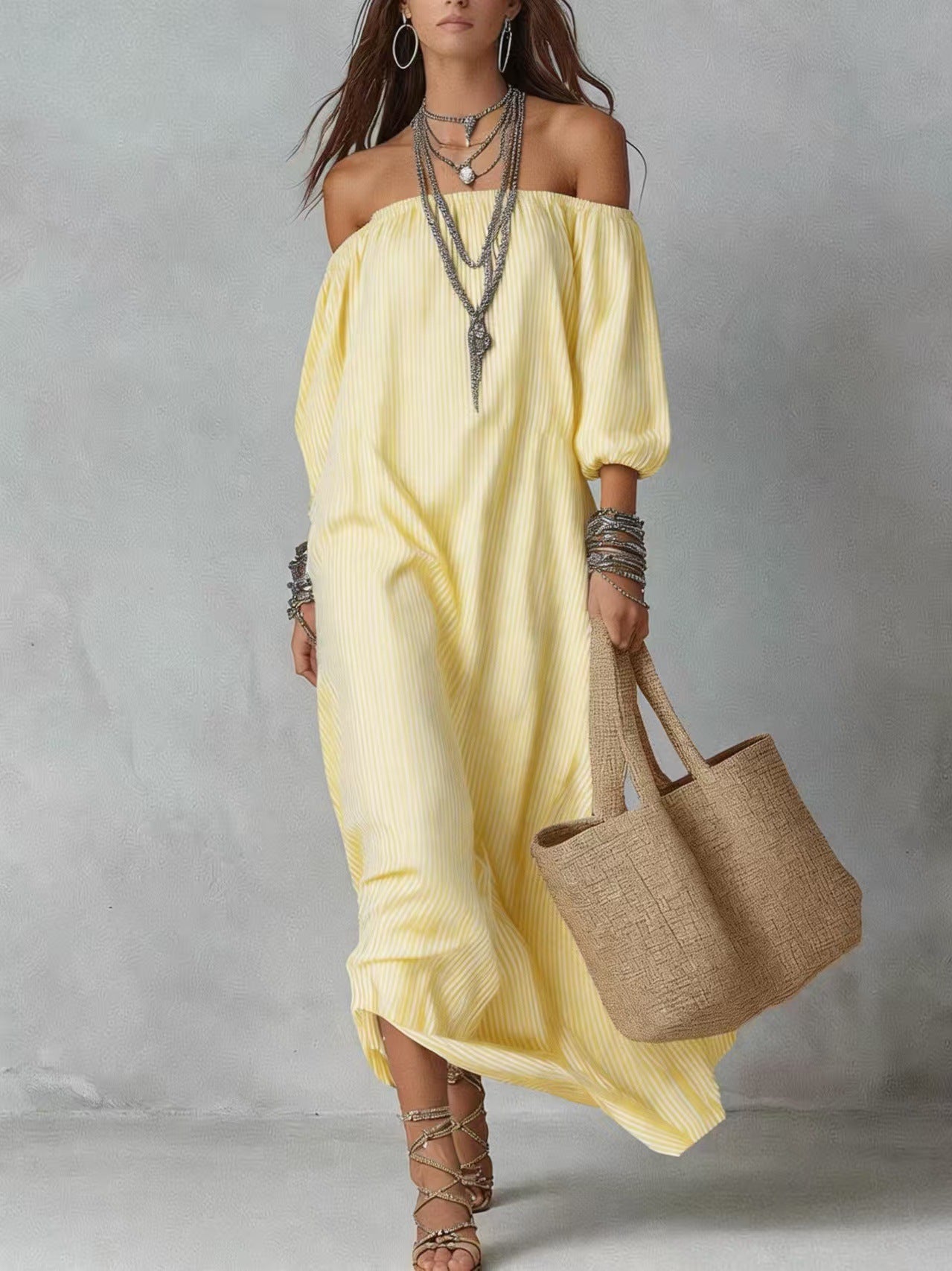 Women's Elegant Striped Loose Holiday Fashion For Dress