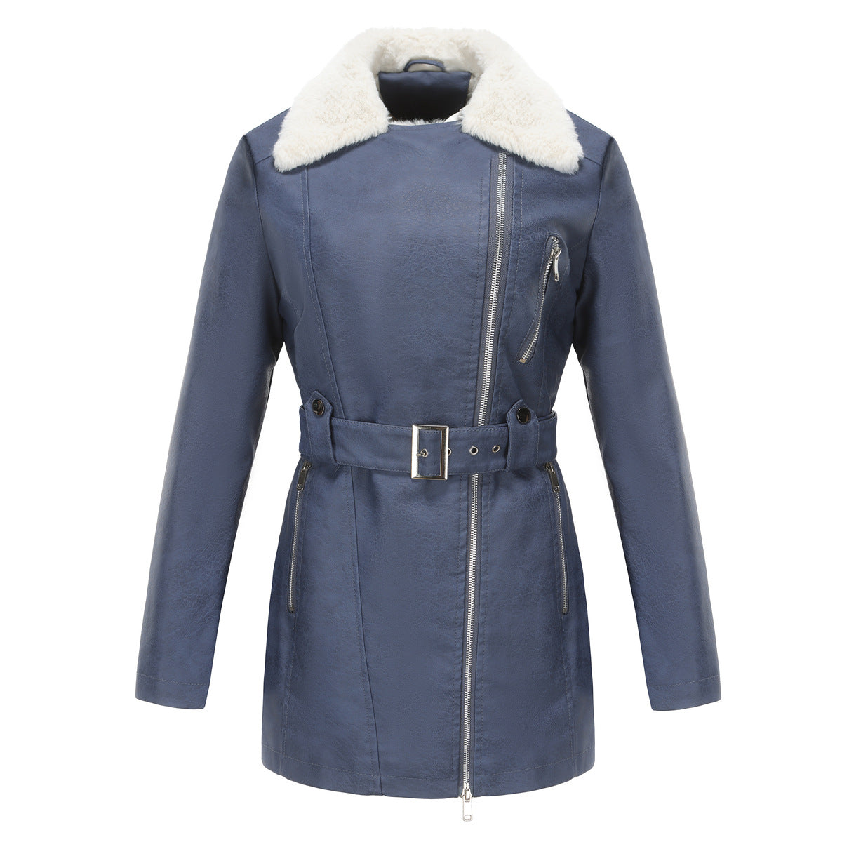 Women's Long Sleeve Fleece Leather Lapel Double-headed Jackets