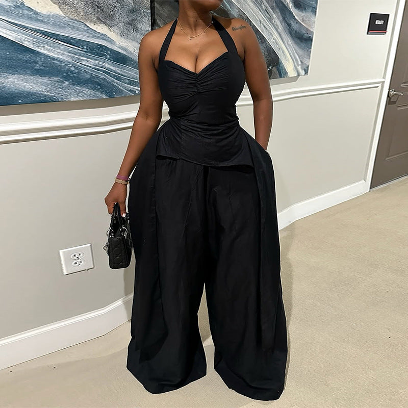 Women's Sexy Halter Irregular Sleeveless High Waist Jumpsuits
