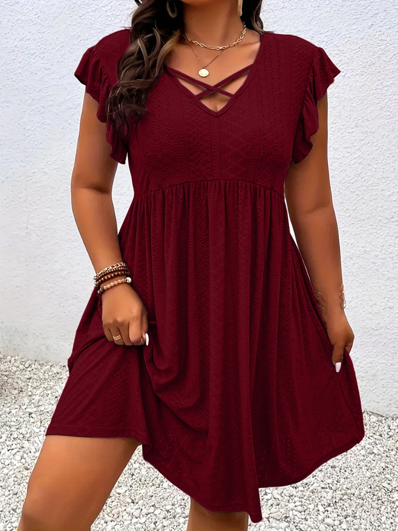 Women's Chic Holiday Solid Color Stitching Sleeve Dress