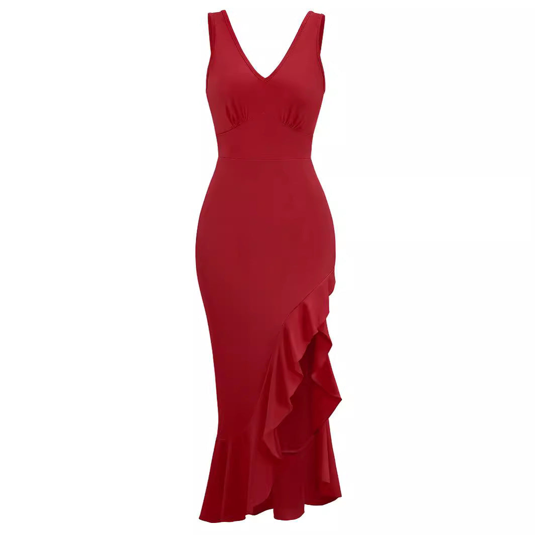 Summer Design Dress Sleeveless Ruffled Hem Dresses
