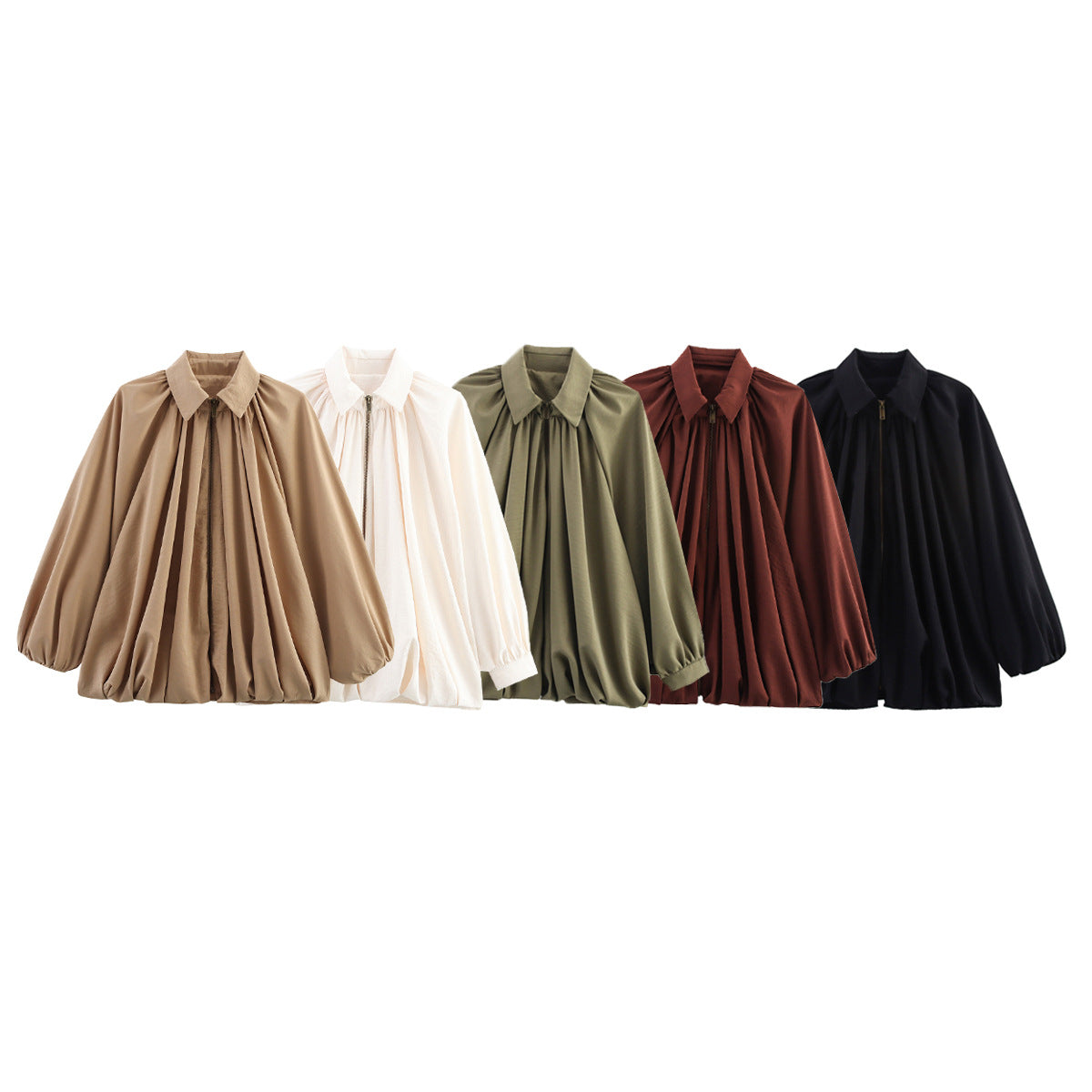 Women's Fashion Casual Puff Sleeve Poplin Shirt Blouses