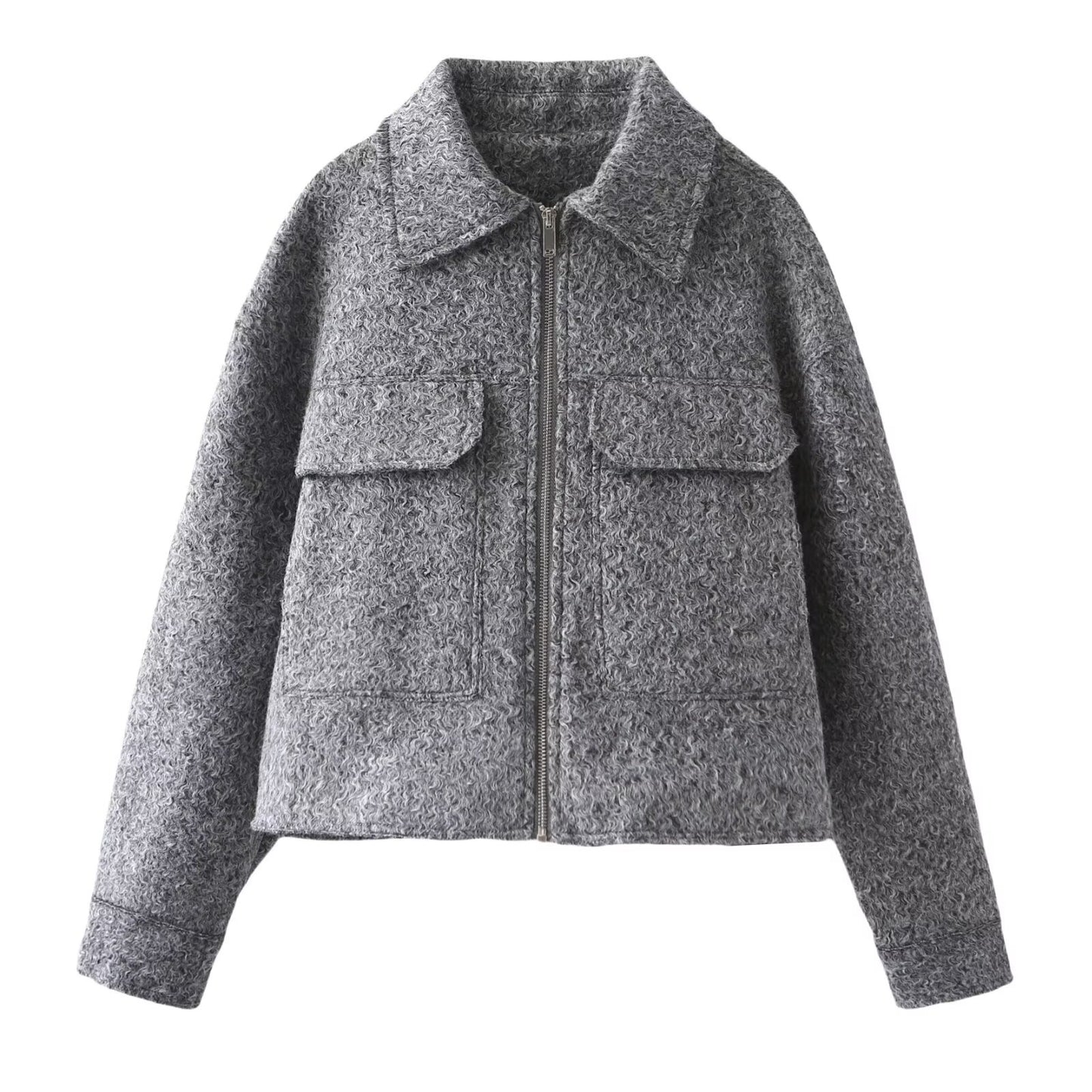 Women's Street Fashion Woolen Lapel Pocket Decorative Jackets