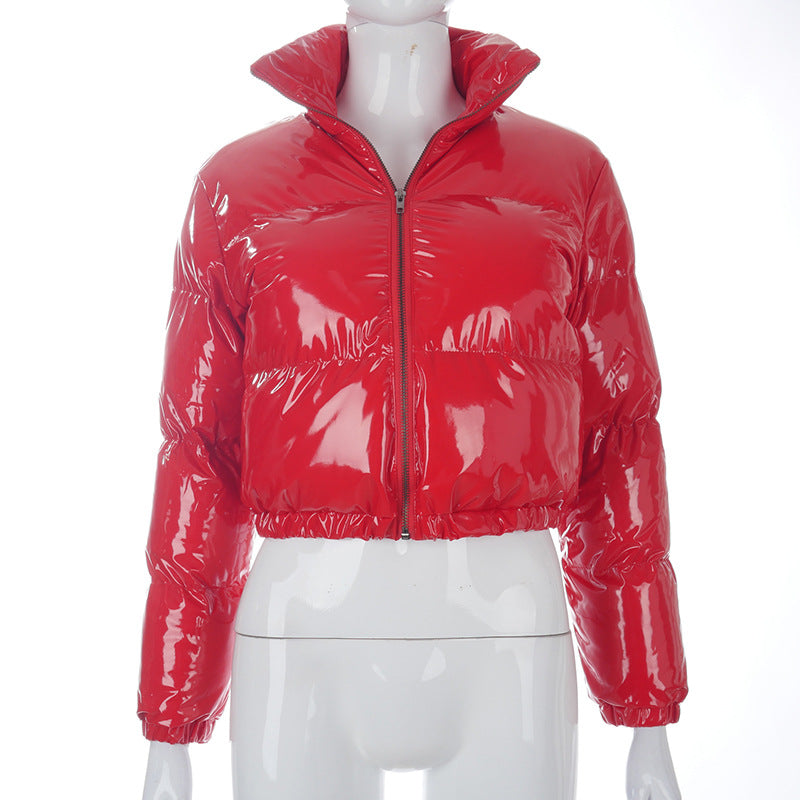 Women's Fashionable Glossy Stand Collar Down Bread Jackets