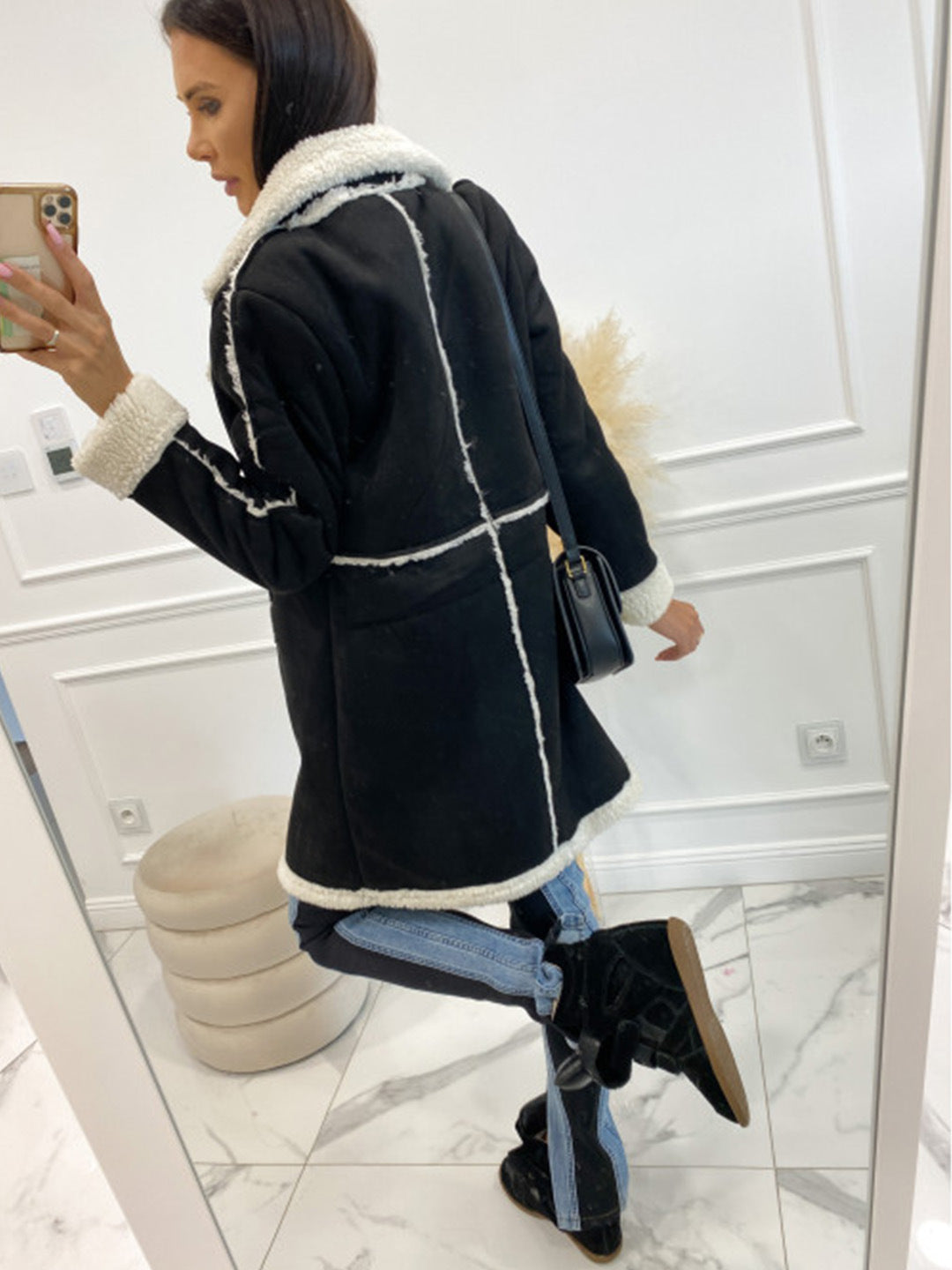 Innovative Pure Color Thickened Spliced Overcoat Coats