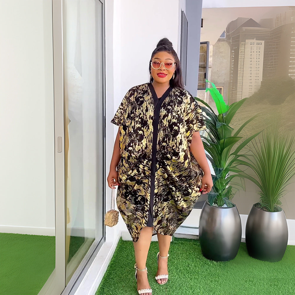 Women's Soft Grid Bronzing Dress Two-piece Sling Plus Size