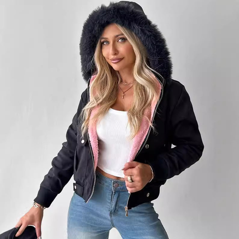 Women's Casual Fashion Hooded Furry Lining Jackets