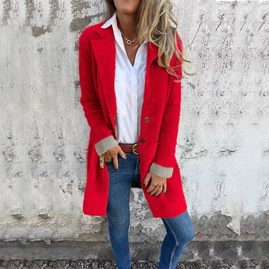 Women's Lapel Pocket Single-breasted Mid-length Plush Coats