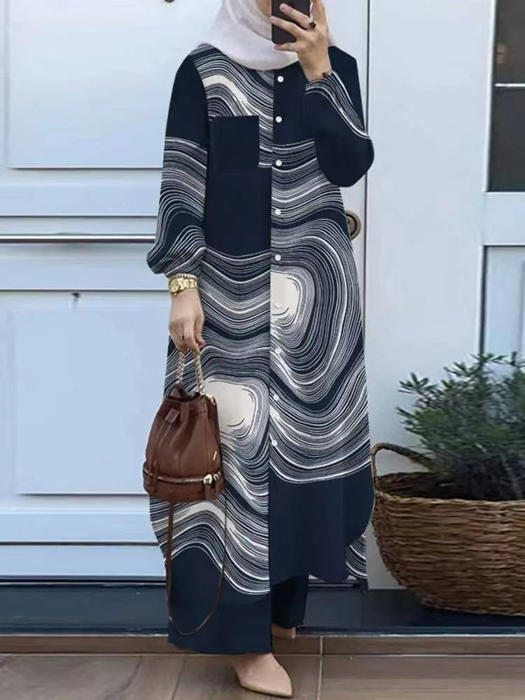 Women's Muslim Temperament Patchwork Long Sleeve Lapel Suits
