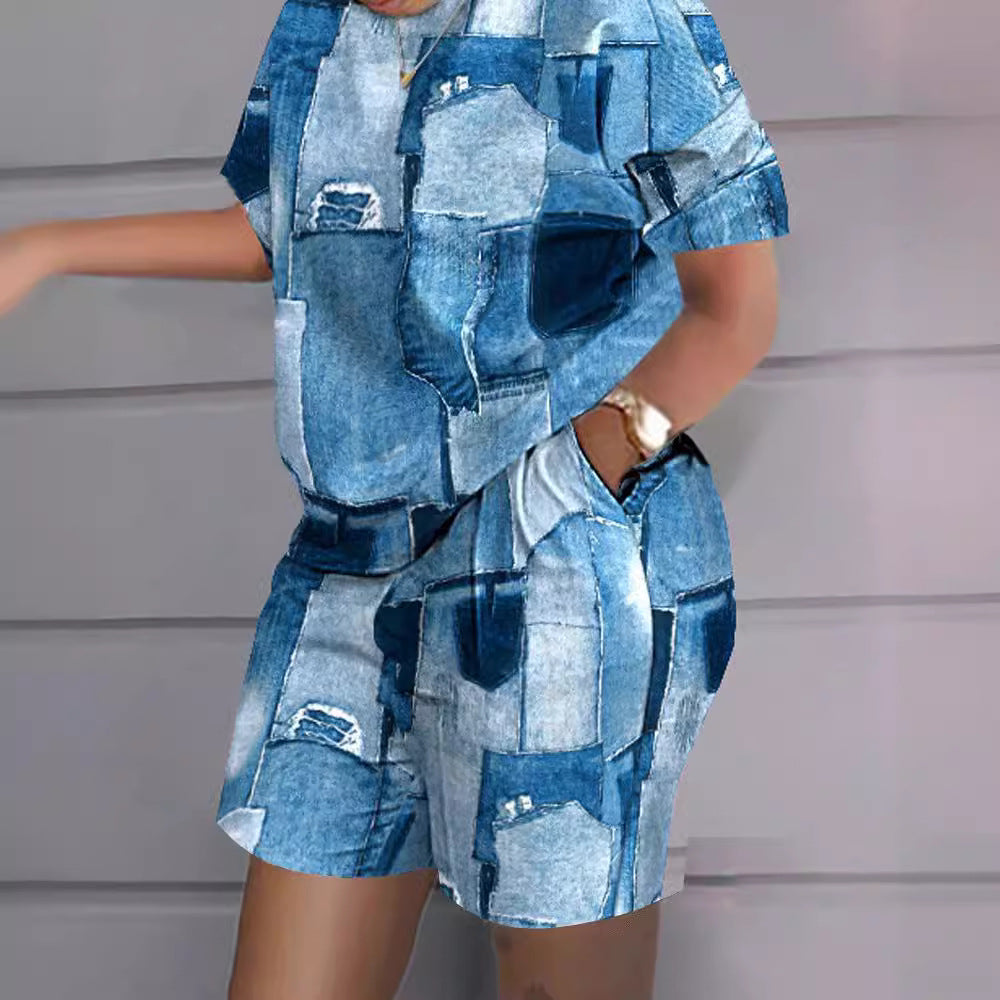 Women's Versatile Short-sleeved Two-piece Printed Commuter Suits