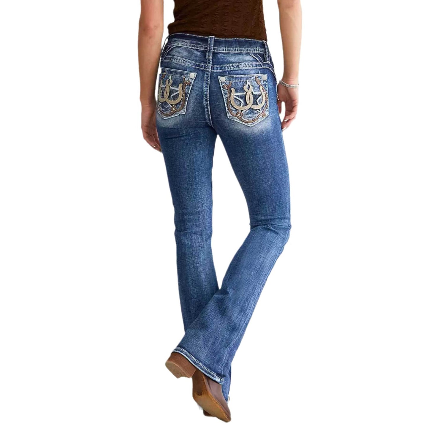 Women's Slim Fit Embroidered Denim Trousers Decorative Jeans