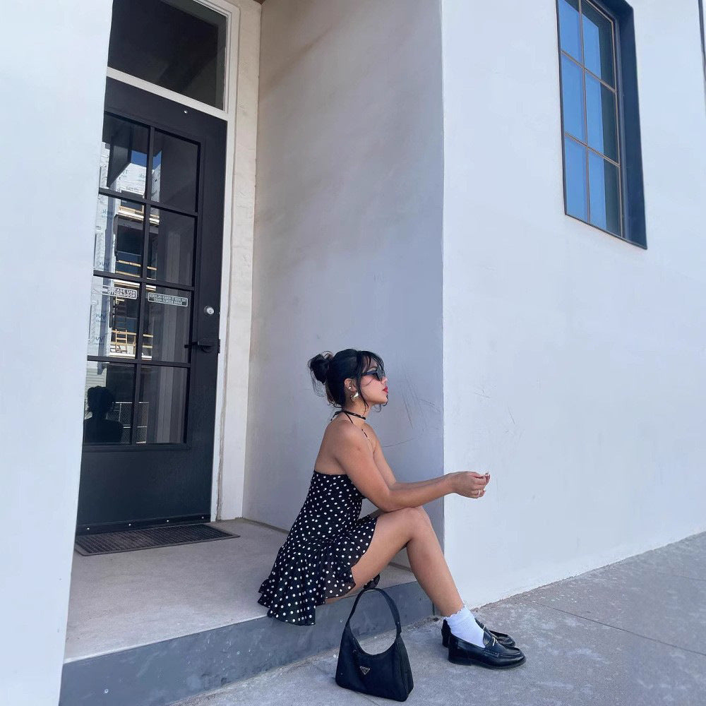 Women's Fashion Sexy Backless Polka Dot Halter Dresses