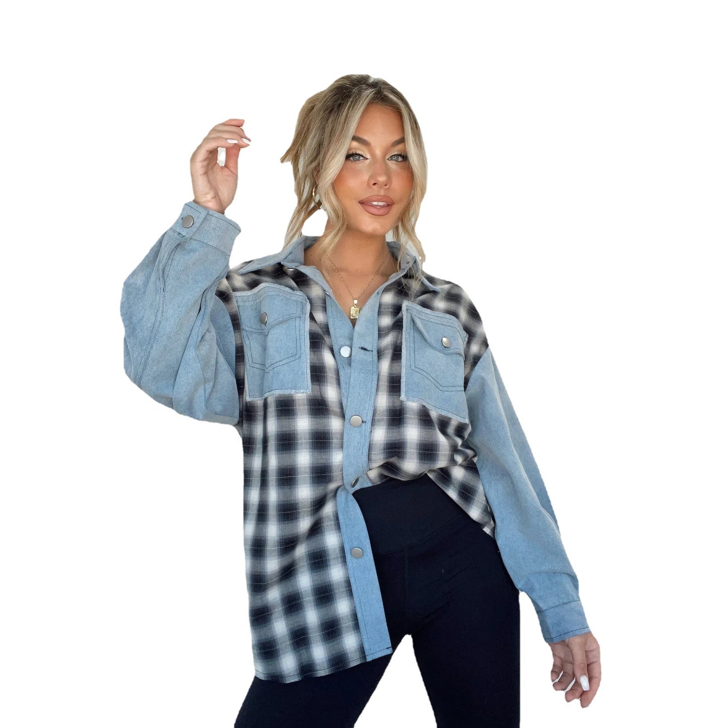 Casual Fashion Style Woolen Patchwork Plaid Jackets