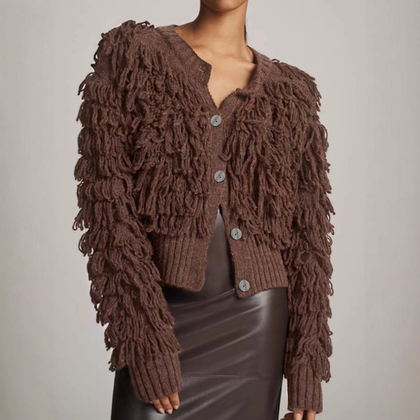 Women's Source Knitted Button Ring Tassel Knitwear