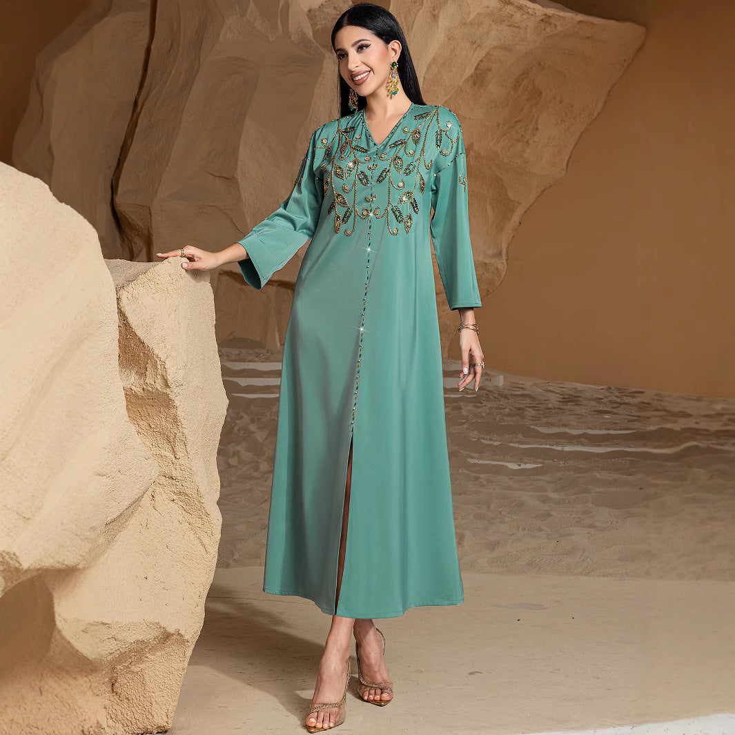 Arab Hand Sewing Drill Robe Saudi Dresses