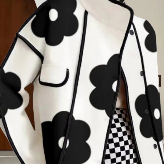 Women's Long Sleeve Loose Contrast Color Flower Floral Jackets