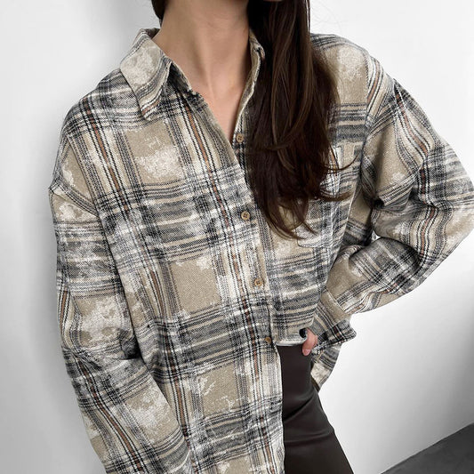 Women's Spring Mid-length Cotton Niche Design Plaid Blouses