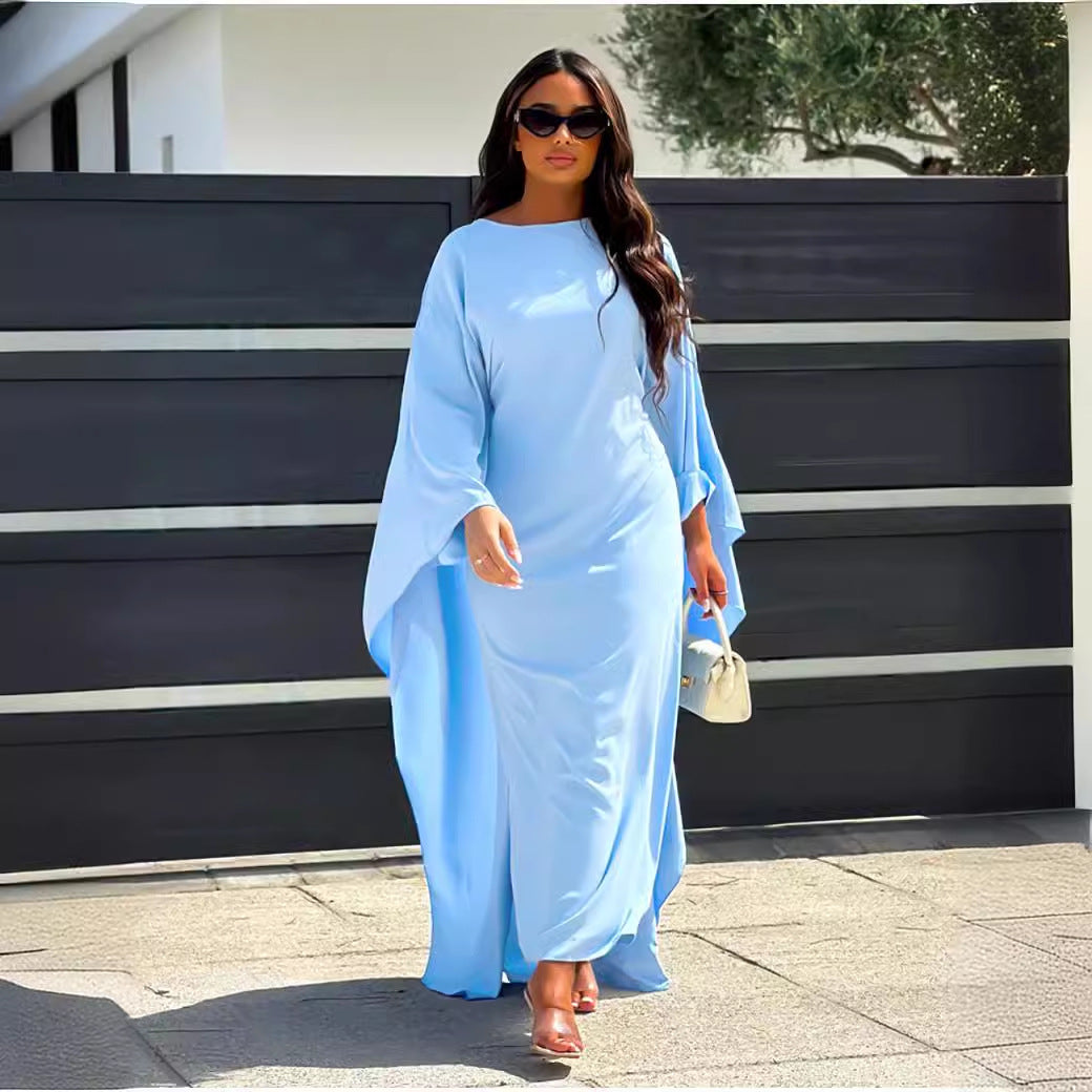 Women's Fashion Temperament Special Loose Round Neck Solid Color Dresses