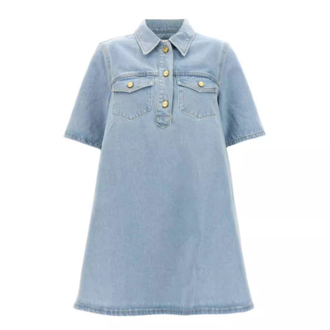 Women's Blue Washed Sleeve Denim Dress A- Dresses