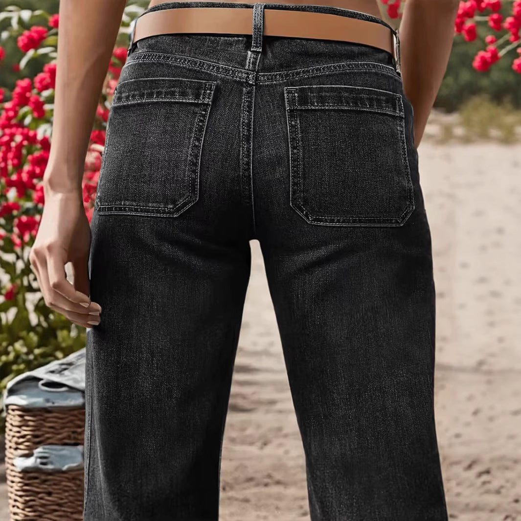Women's Spring Slimming Wide Leg Temperament Jeans