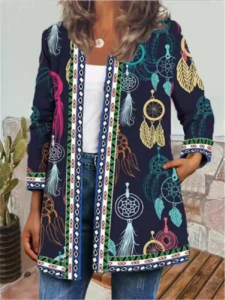 Women's Beautiful Retro Ethnic Print Clothes Cardigans
