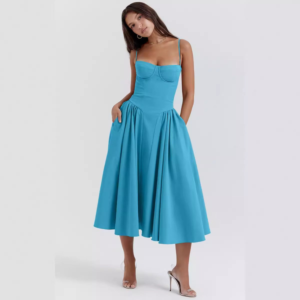 Women's Fashion Summer Sling Cinched Swing Dress Dresses