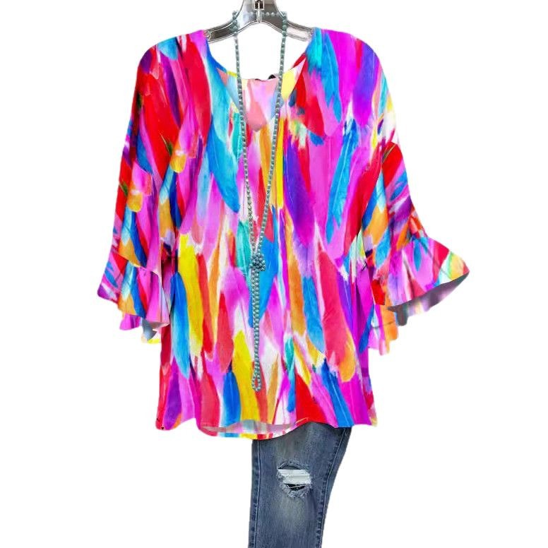 Women's Ruffle Printed Casual Comfortable T-shirt Blouses