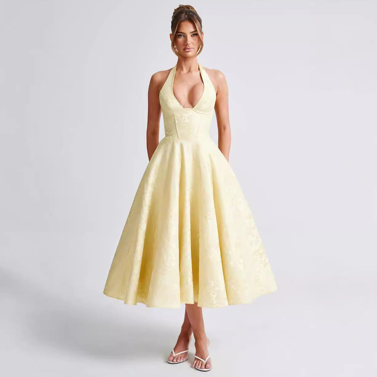 Jacquard Waist Vacation Style Long Senior Dresses