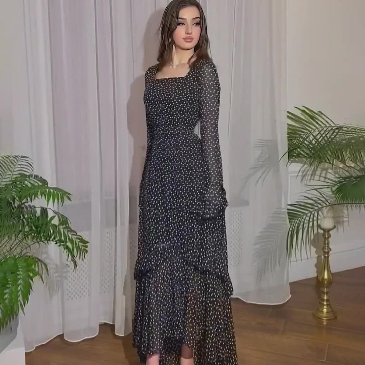 Polka Dots Lotus Leaf Sleeve Temperament Dresses