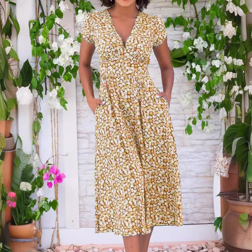Women's Charming Print Pockets Bohemian Dress Dresses