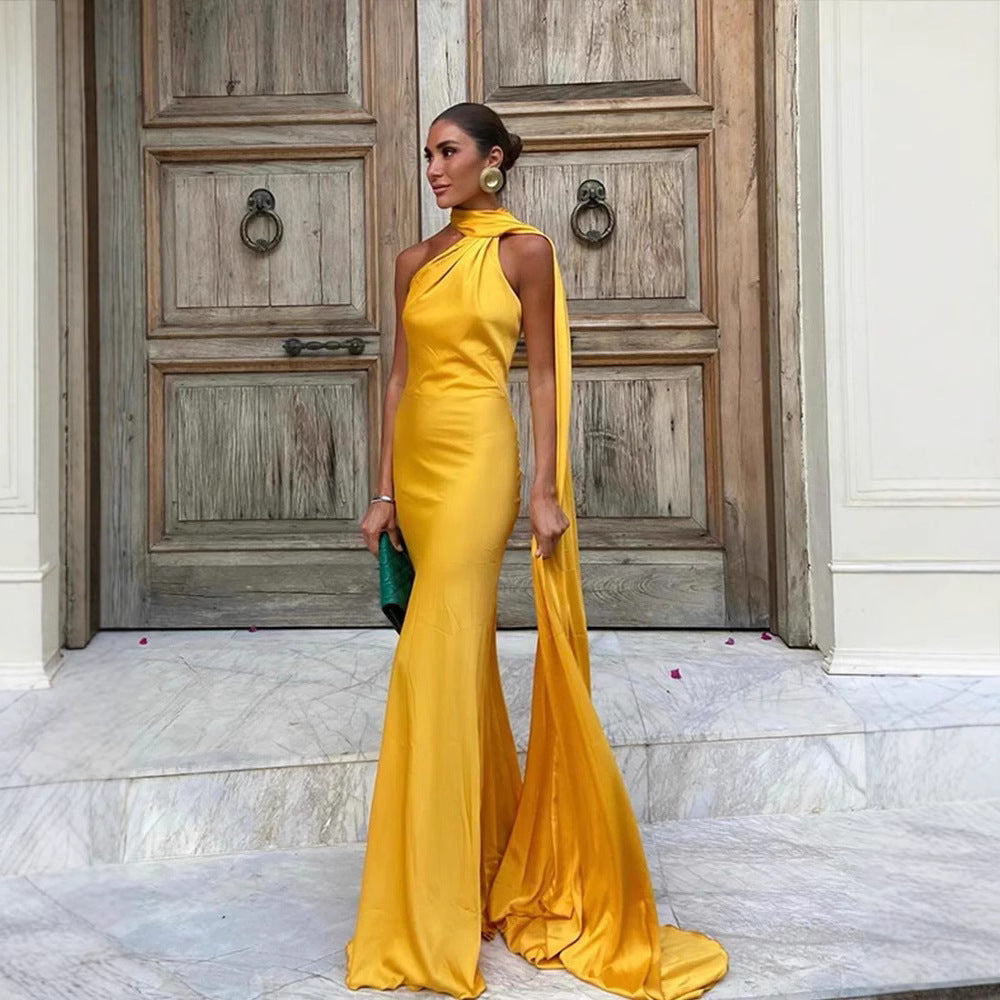 Women's Elegant Slightly Mature Backless Ribbon Halter Dresses