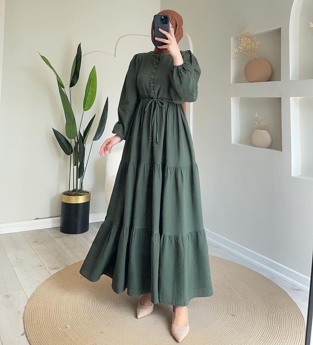Women's Long Sleeve Single-breasted High Waist Stitching Dresses