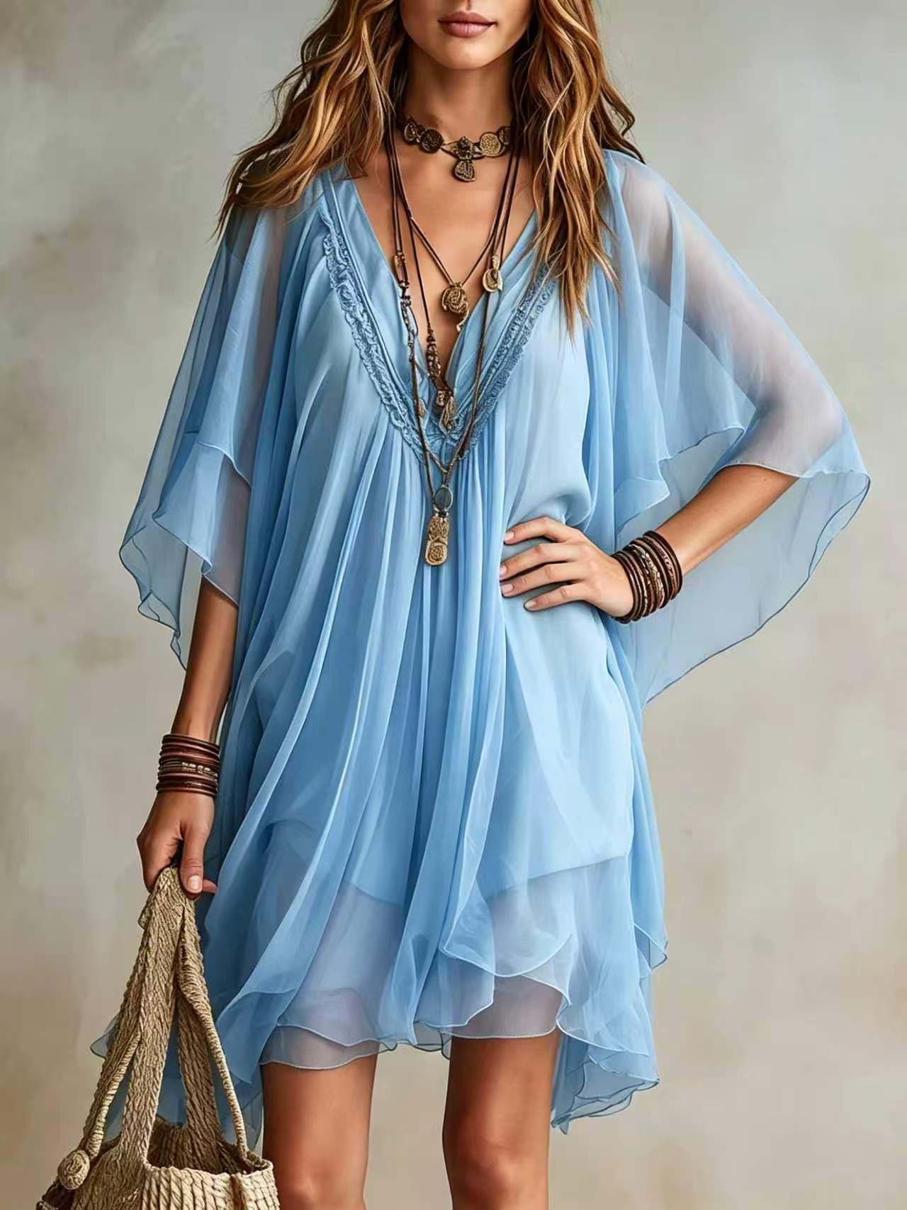 Women's Summer Chiffon Seaside Vacation Loose Beach Blouses