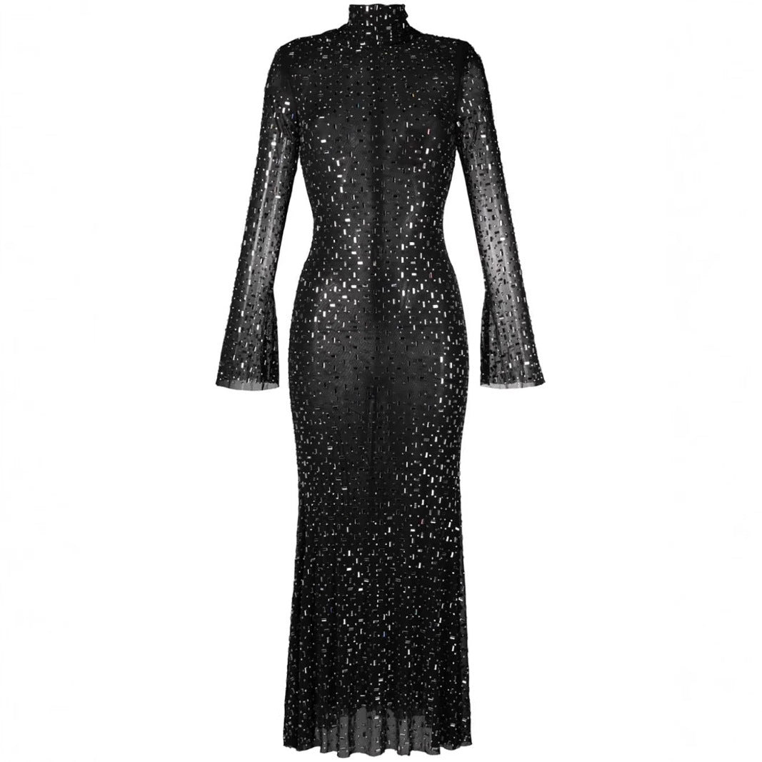 Women's Light Luxury Overcoat Clothes Fashion Mesh Collar Long Sleeves Dresses
