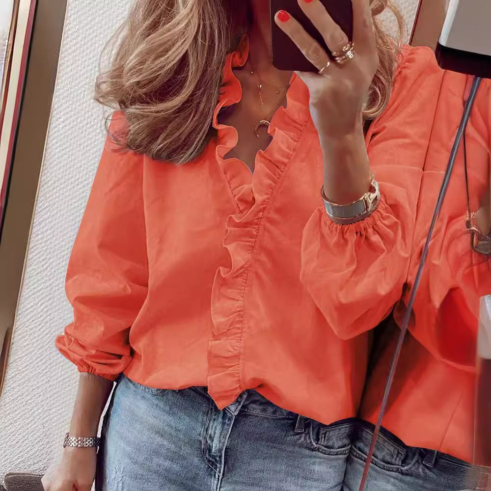 Women's Classy Comfortable Long Sleeve Ruffle Blouses