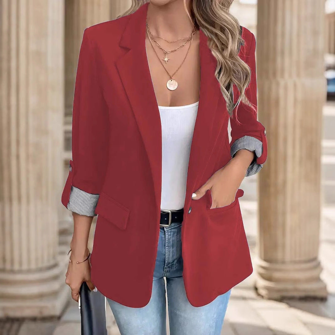 Women's Fashion Casual Button Cropped Sleeve For Blazers