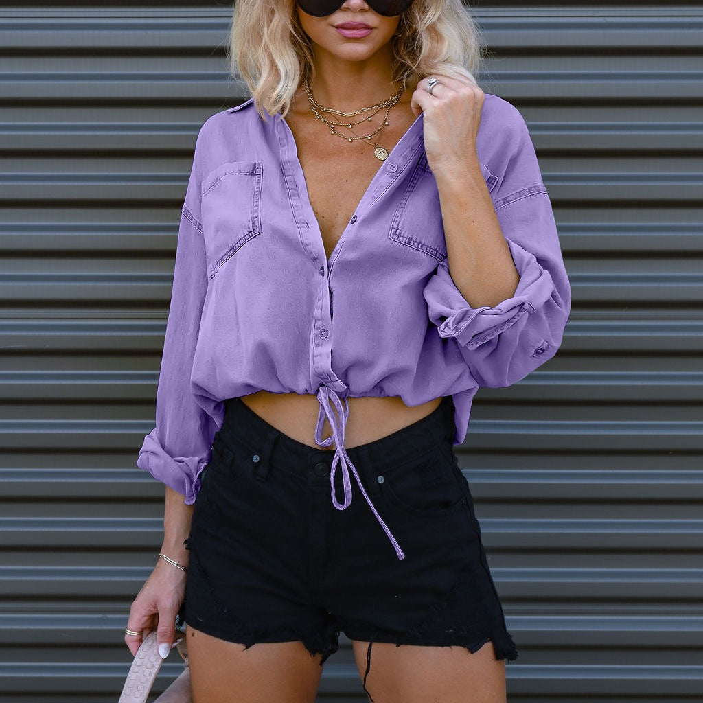 Women's Shirt Fashion Casual Versatile Double Pocket Blouses
