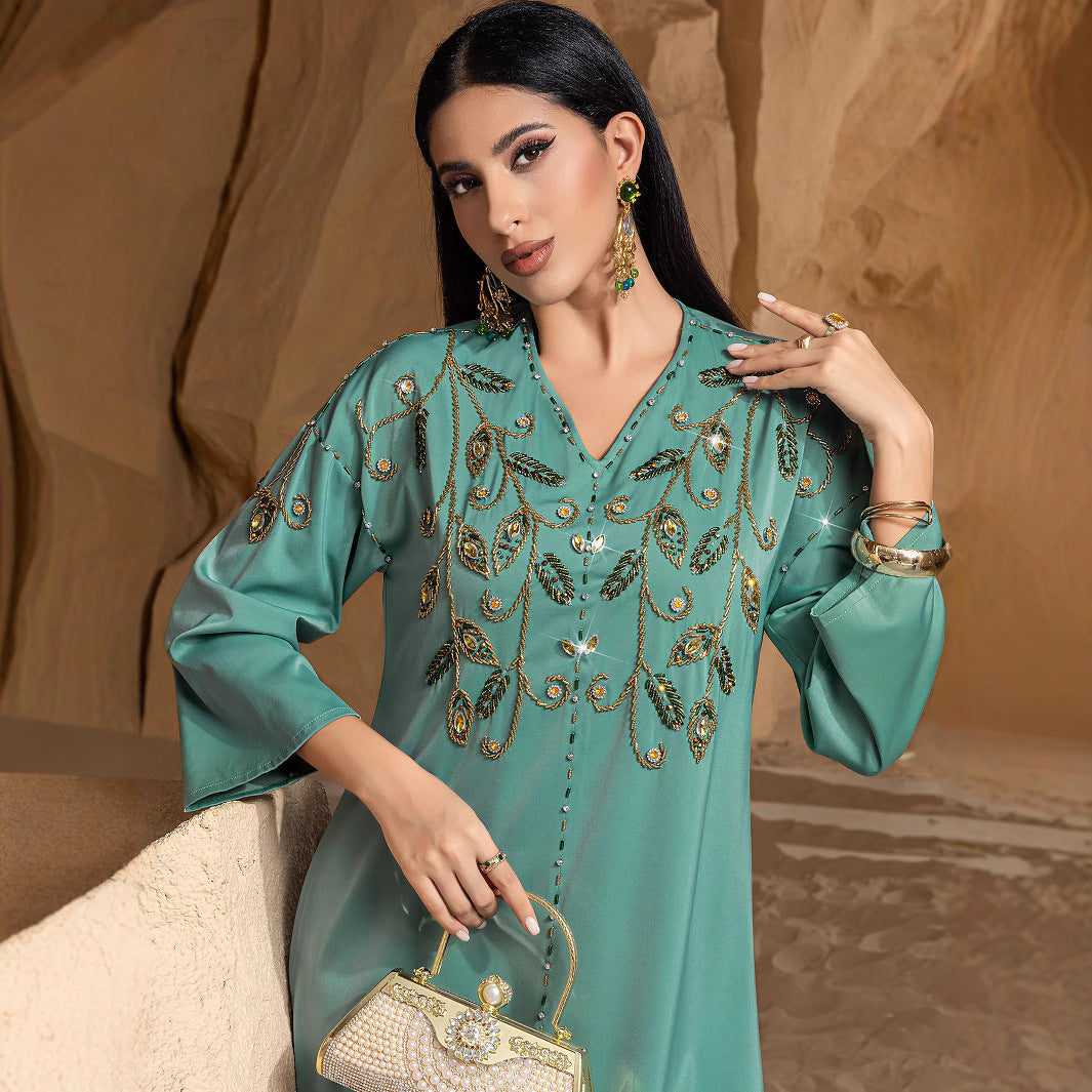 Arab Hand Sewing Drill Robe Saudi Dresses