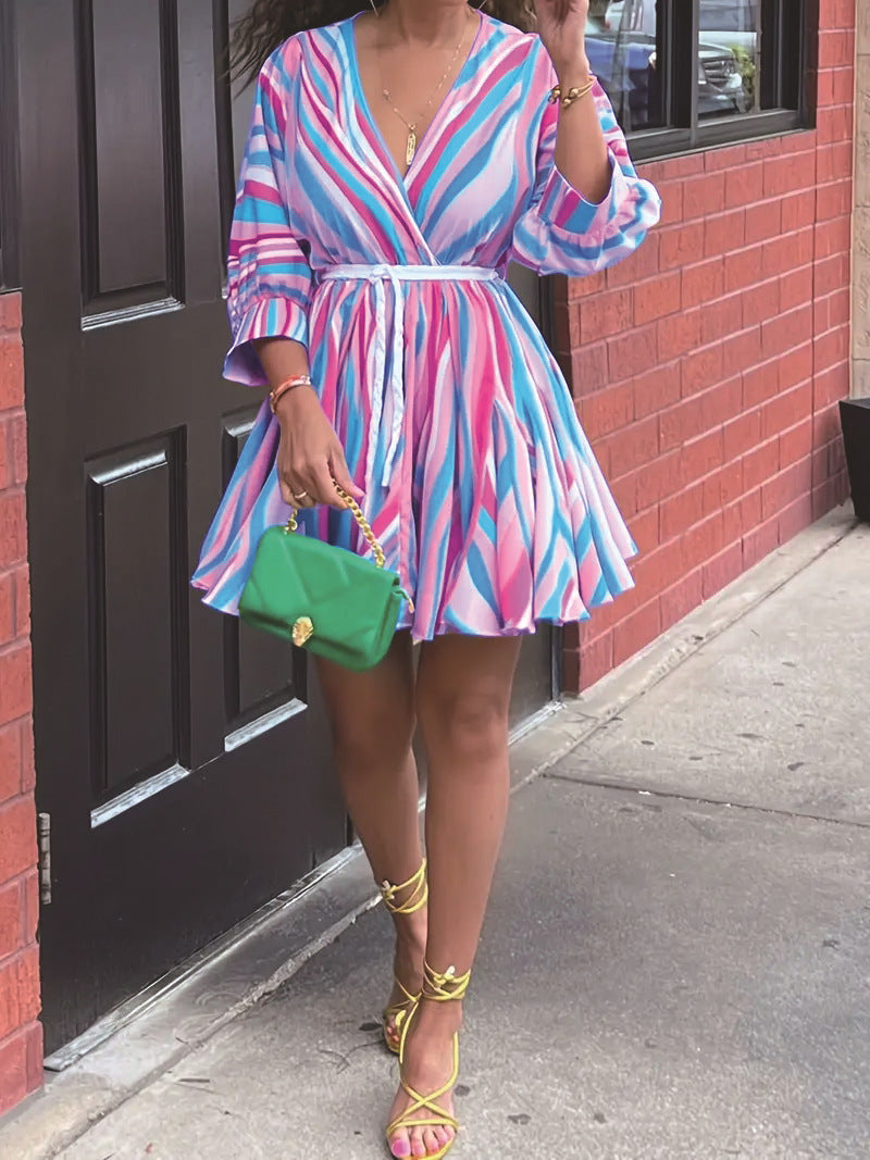 Women's With Belt Vibrant Casual A- Line Dress